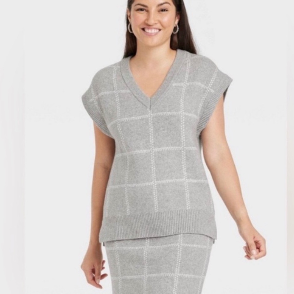 NWT Target A New Day | gray/white plaid checkered  A-line mini skirt and sweater